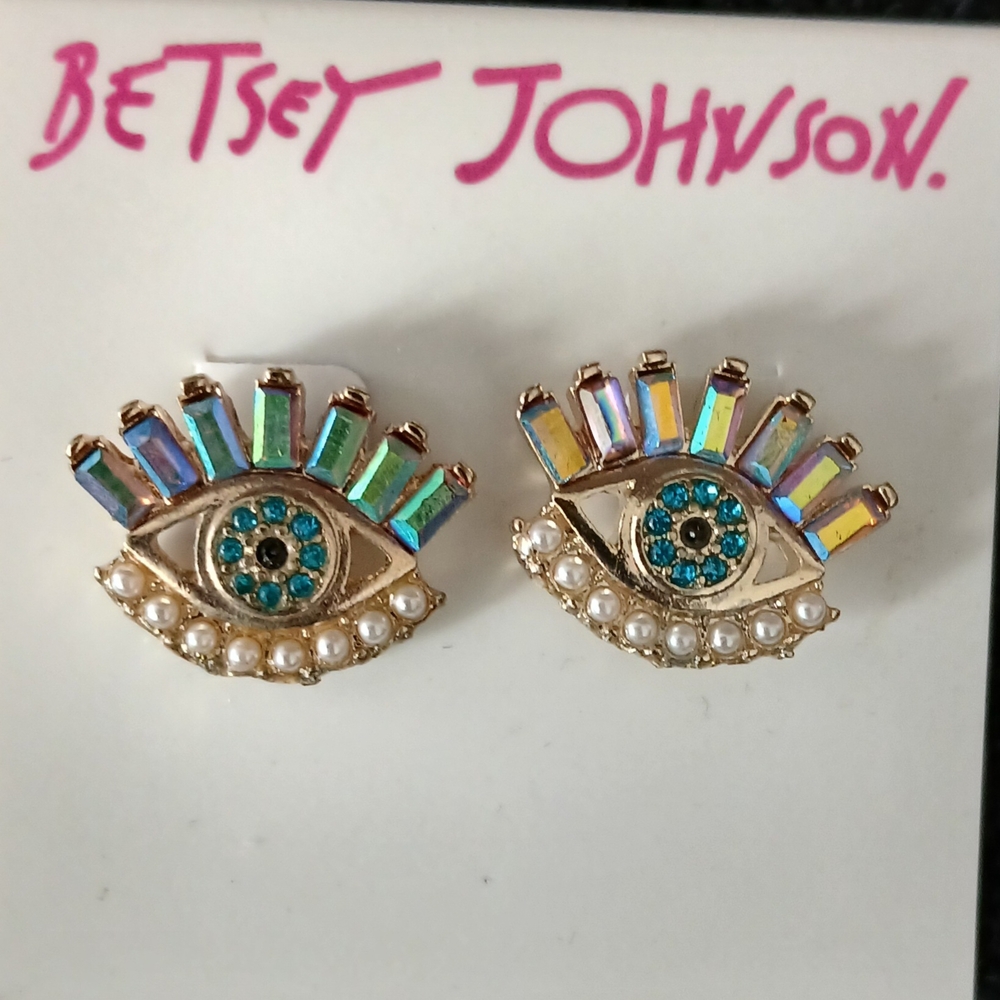 SALE! $10. Betsey Johnson Gold and Multicolor Eye Earrings
